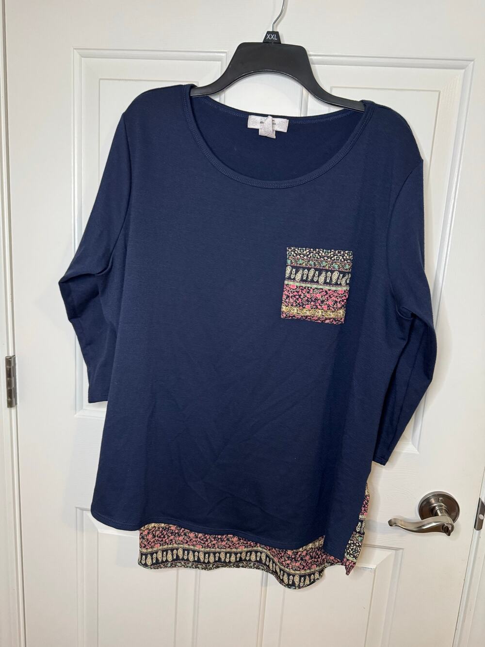 Moa Moa Scoop Neck Mixed Textiles Top High-Low Blue Pink Green Plus 2X